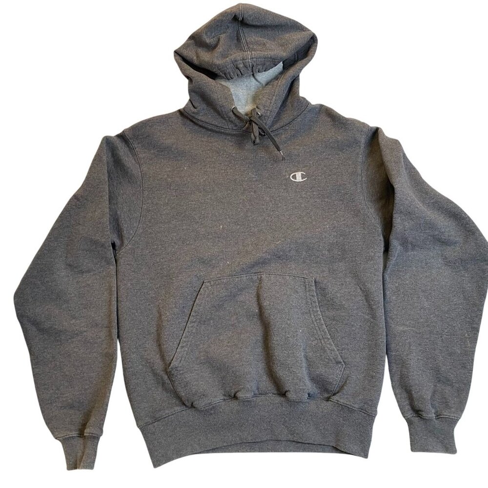 Champion Mens Hoodie L Eco Authentic Gray Cotton/Poly Blend With Kangaroo Pocket